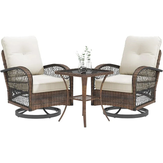 Outdoor Swivel Rocker Patio Set With Wicker Chairs And Cushions