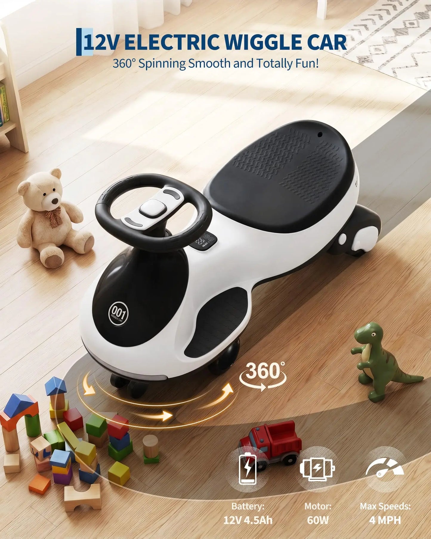 HiMISS 12V Electric Wiggle Car For Kids 2 In 1 Ride On Swing Car