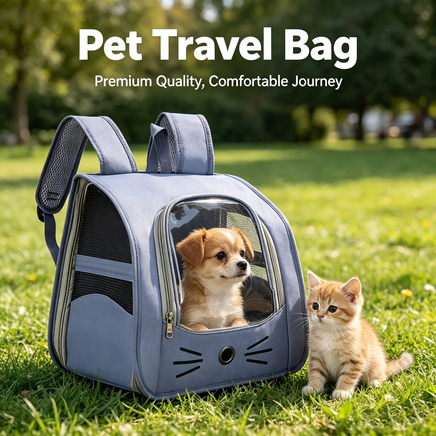 Two Piece Pet Backpack And Towel Set For Small Pets Carrier With Mesh Window