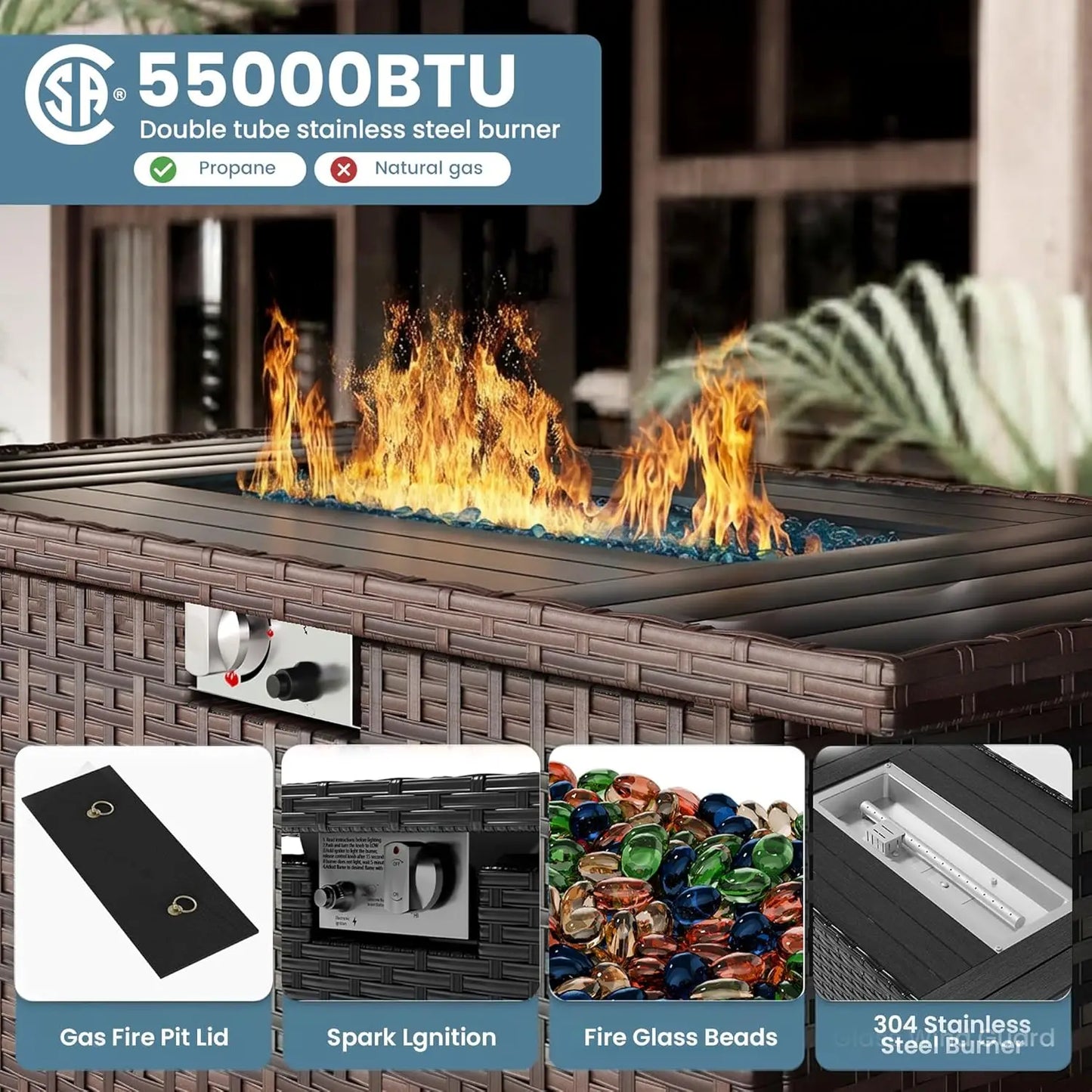 XIAOLANG Patio 7Piece Outdoor Wicker Sectional Set With Fire Pit