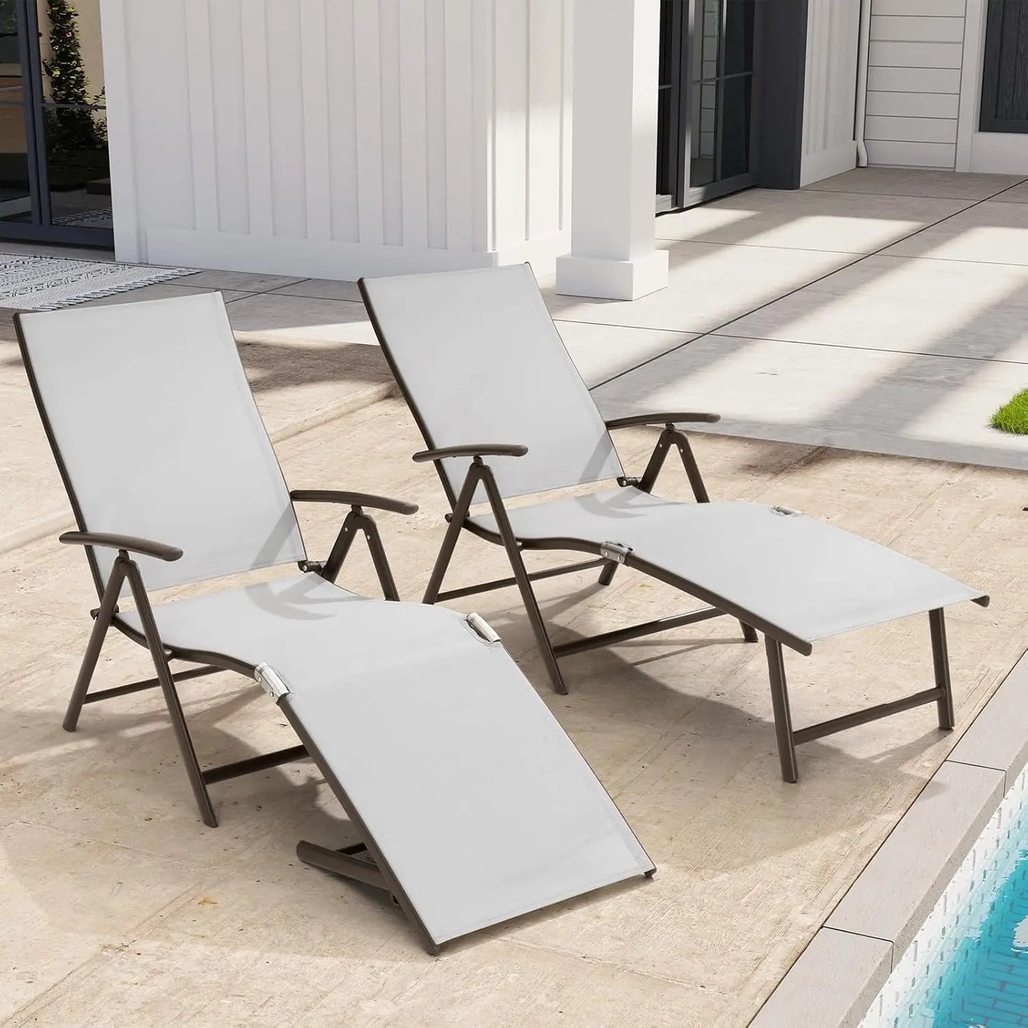 Adjustable 8-Position Aluminum Folding Chaise Lounge Outdoor Chair Set