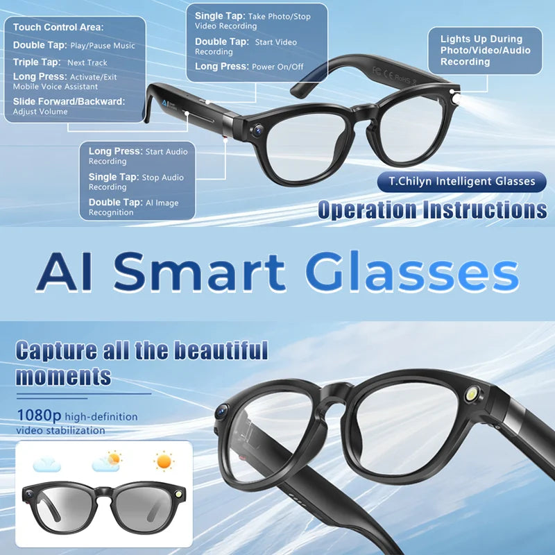 AI Translation Smart Glasses With Camera And Dual Microphones