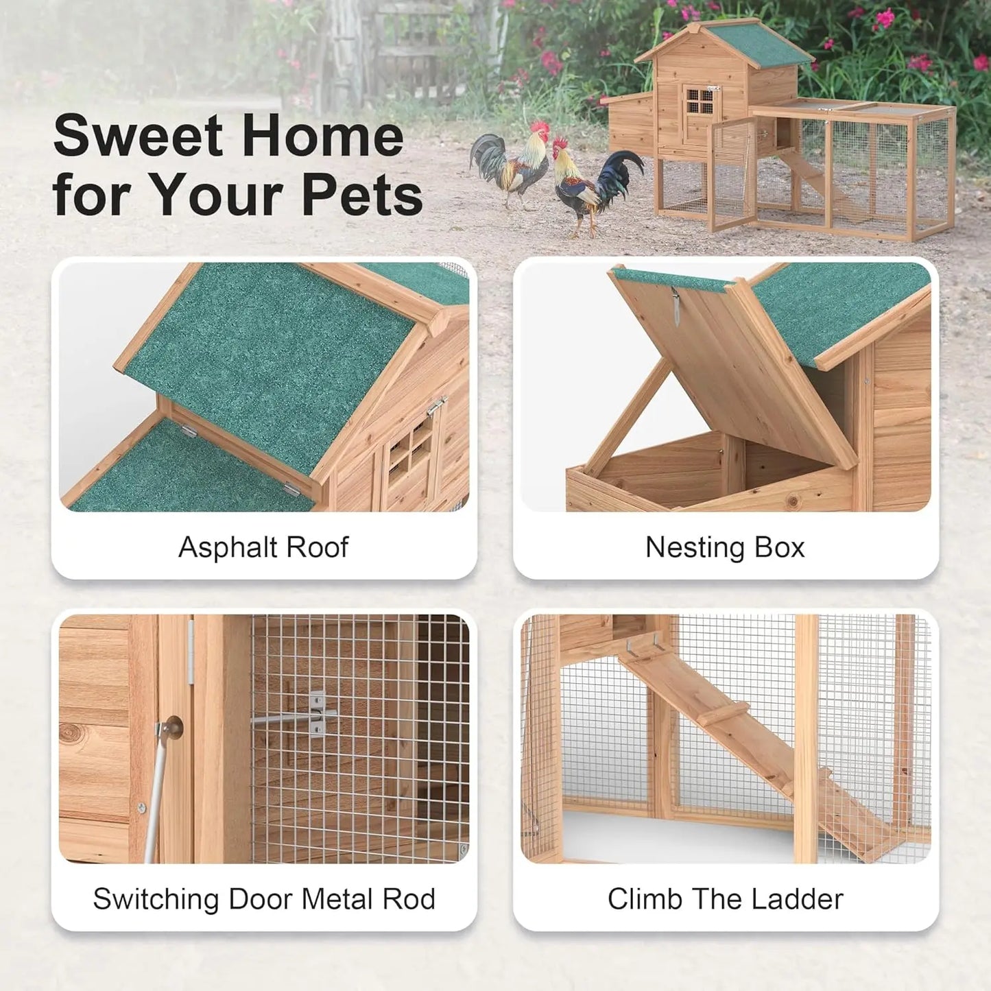 Outdoor Chicken Coop for 2 to 4 Chickens With Waterproof Roof and Ramp