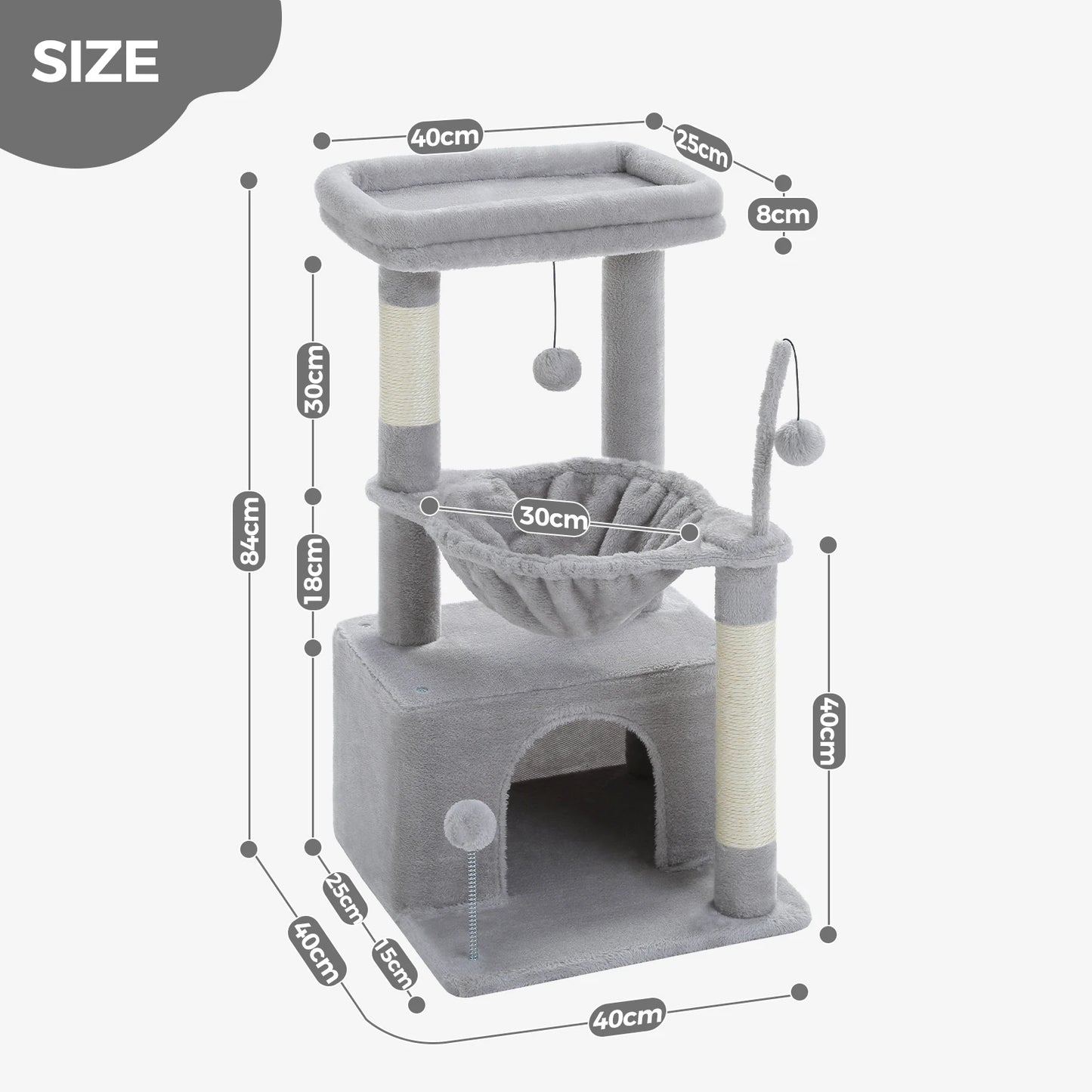 PAWZ Road 4-in-1 Cat Tree With Condo, Scratching Post, Hammock