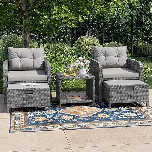 Balcony Furniture 5 Piece Patio Conversation Set Wicker