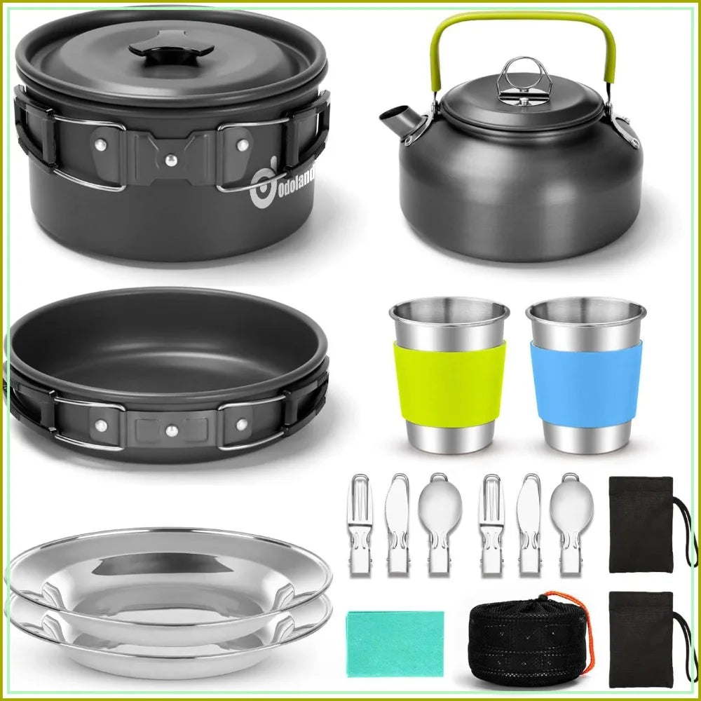 Nonstick Camping Cookware Set 15 Piece Lightweight Stainless Steel Cutlery