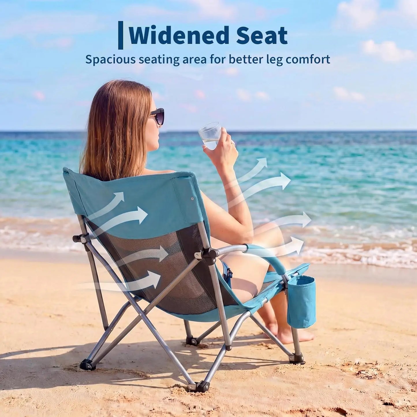 HiMISS High Back Folding Beach Chair With Cup Holder