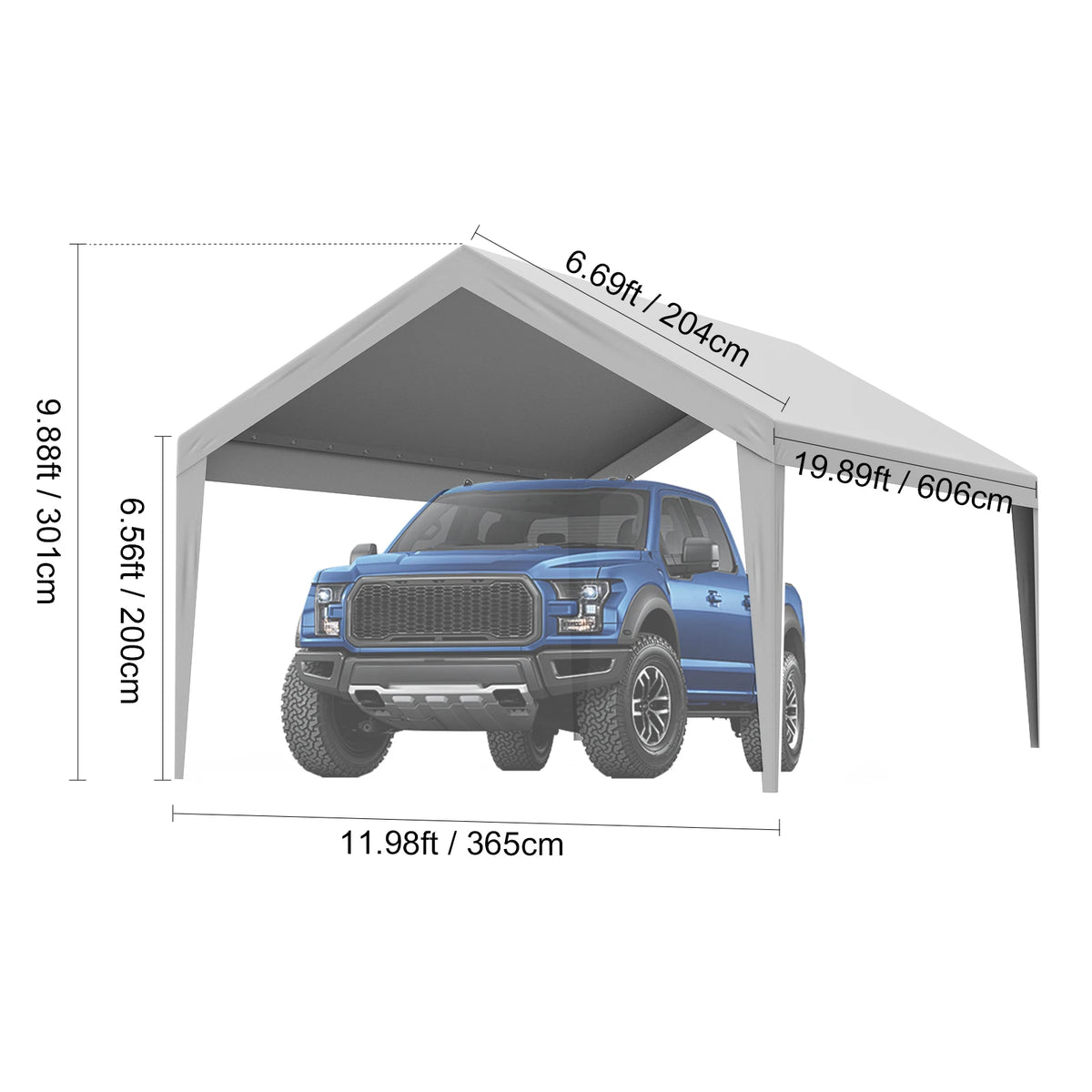 SucceBuy Heavy Duty Waterproof Carport Canopy Cover With Ball Bungees