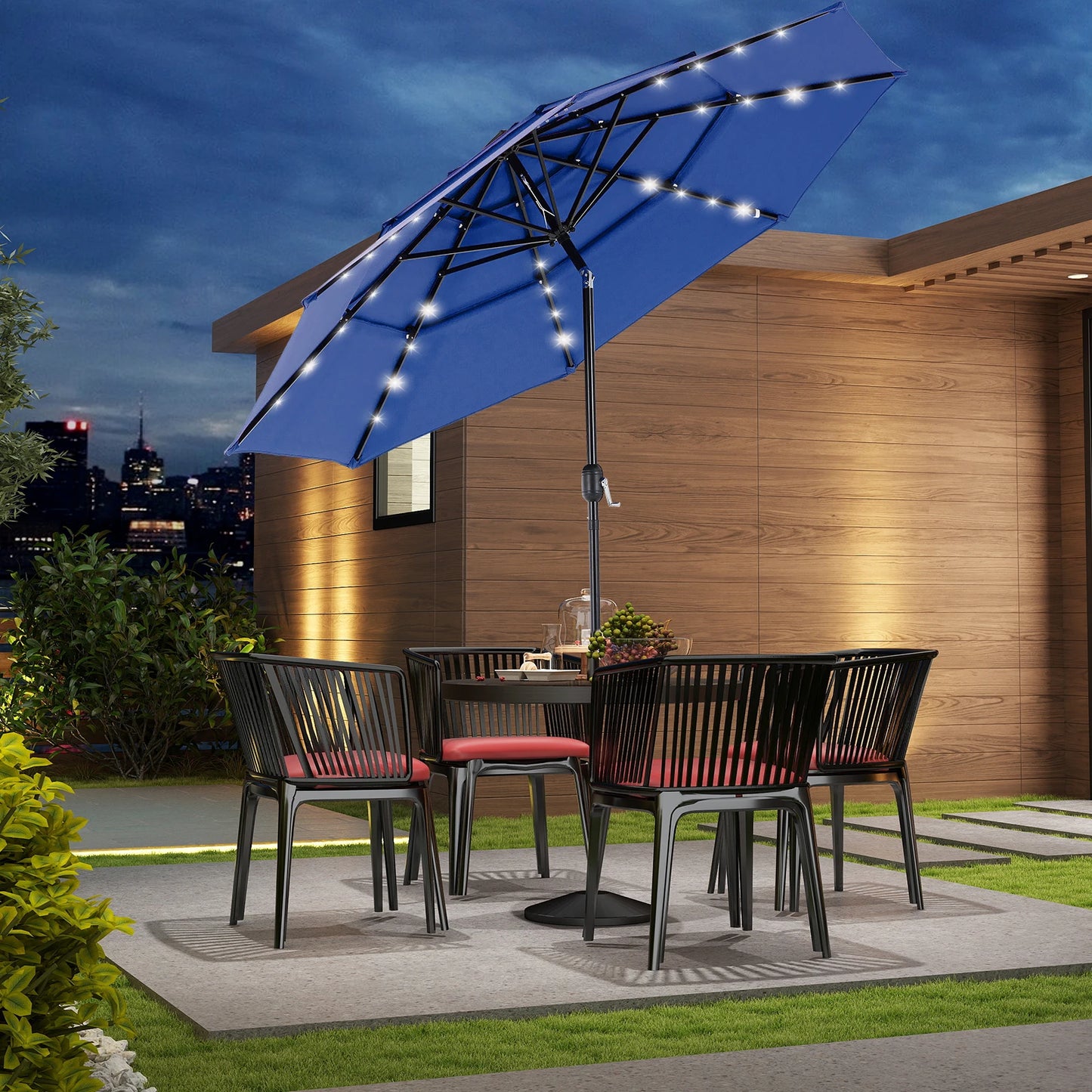 JHK 3-Tier Outdoor Patio Umbrella With Solar LED Lights