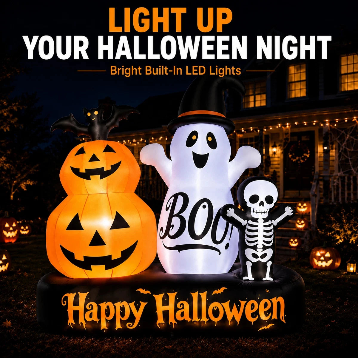 Halloween Inflatable Ghost and Pumpkin Yard Decor With LED Lights