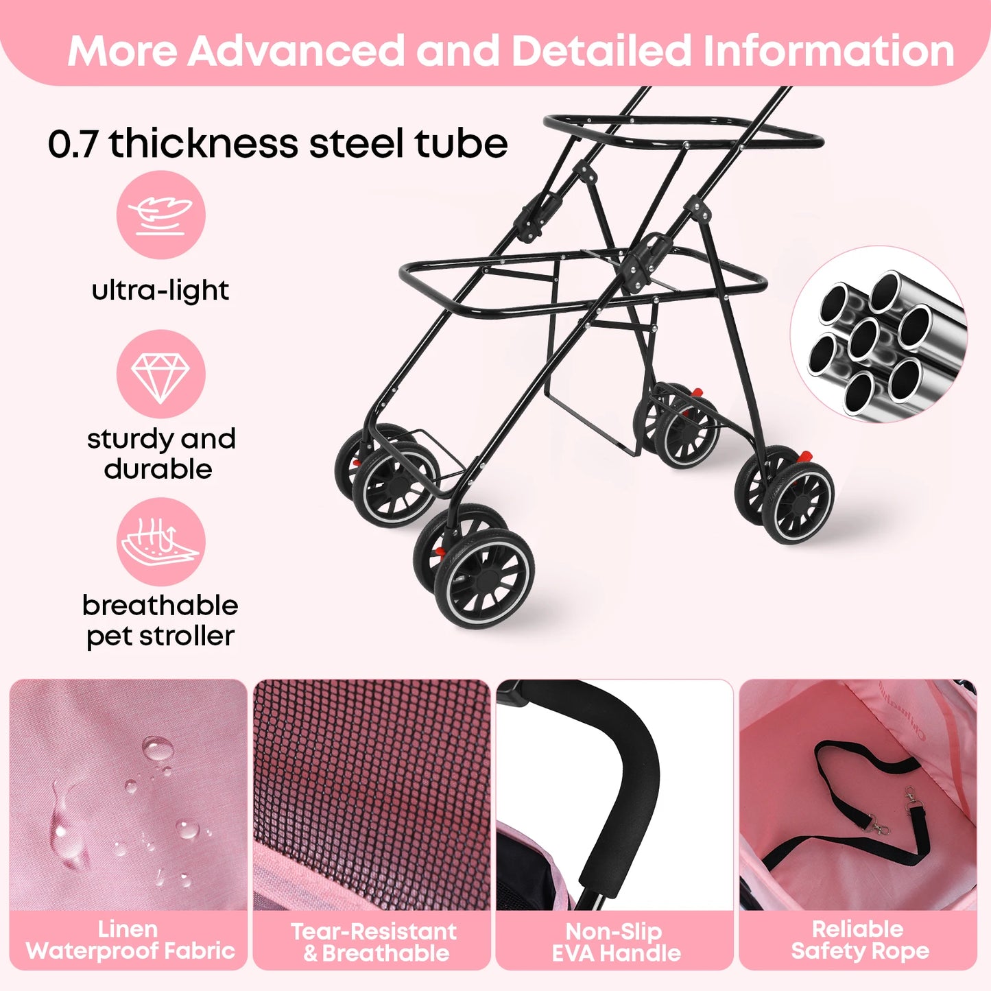 Double Pet Stroller for Dogs and Cats for Travel Comfort