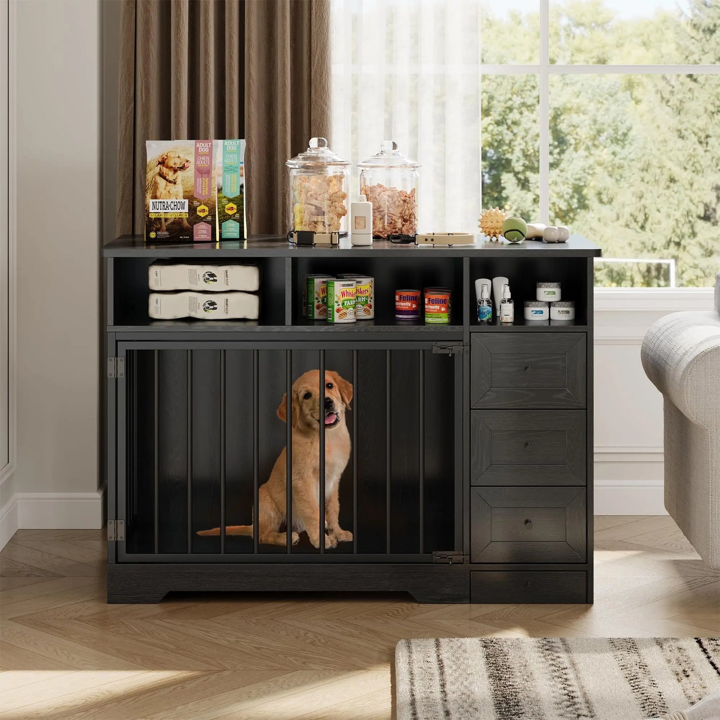 HiMISS Farmhouse Dog Crate End Table With Storage Drawers