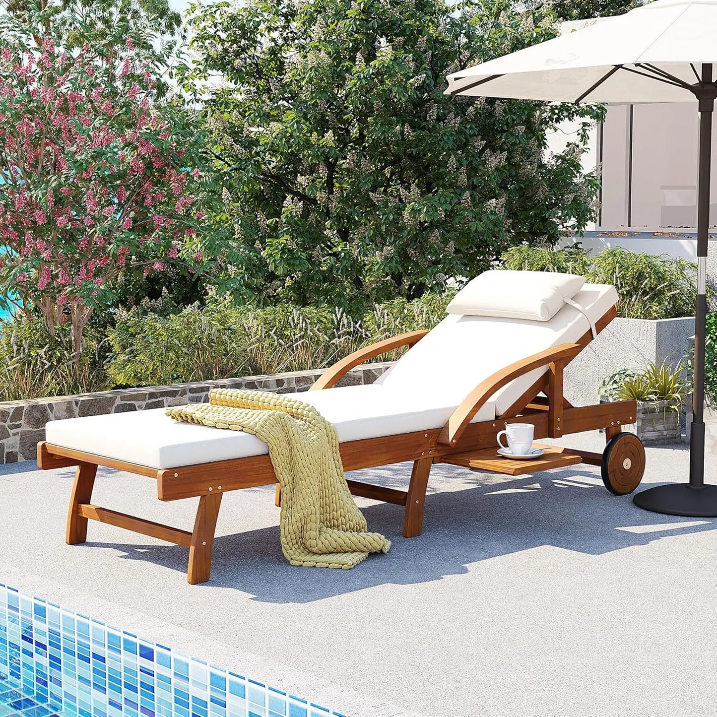 Five-Position Adjustable Outdoor Chaise Lounge Set With Table