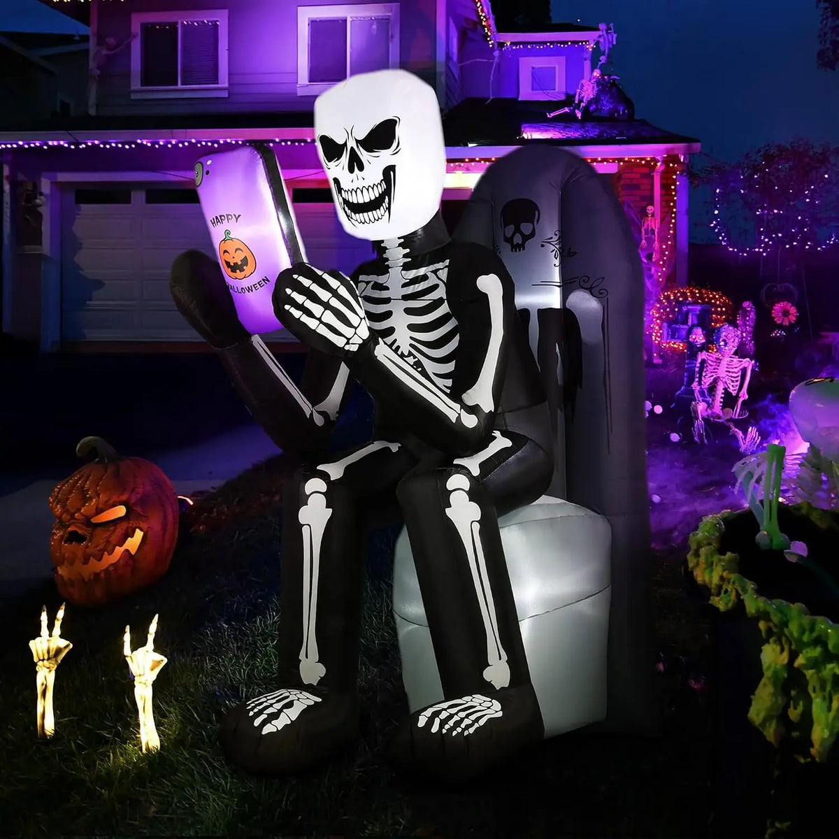 SHXI Halloween Inflatable Skeleton And Tombstone With LED Lights
