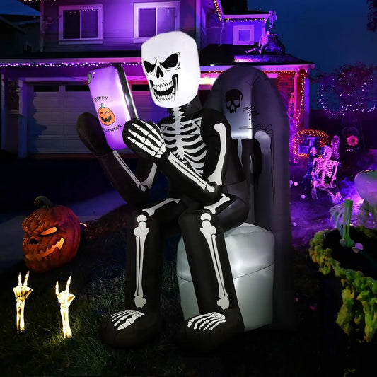 SHXI Halloween Inflatable Skeleton And Tombstone With LED Lights
