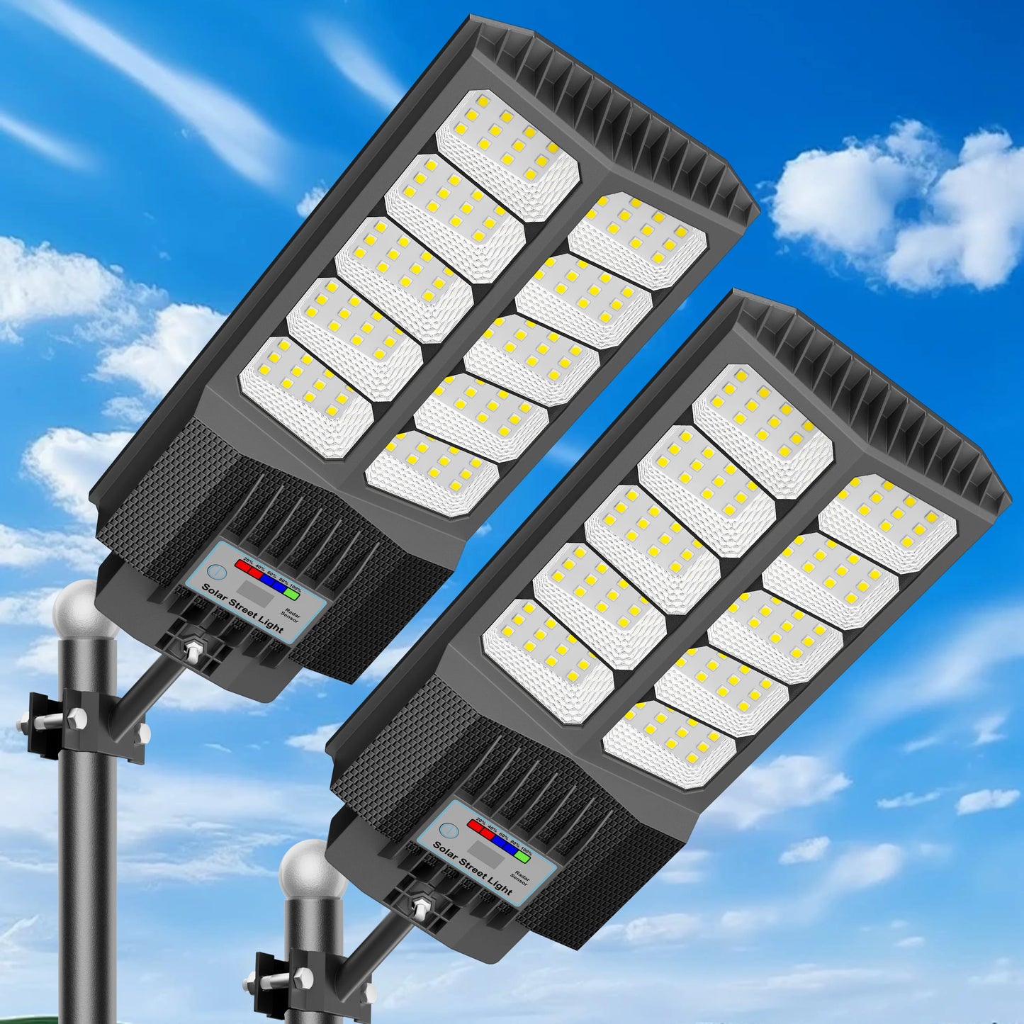 2-Pack 3000W Solar Street Lights IP65 Dusk-To-Dawn Motion Sensor