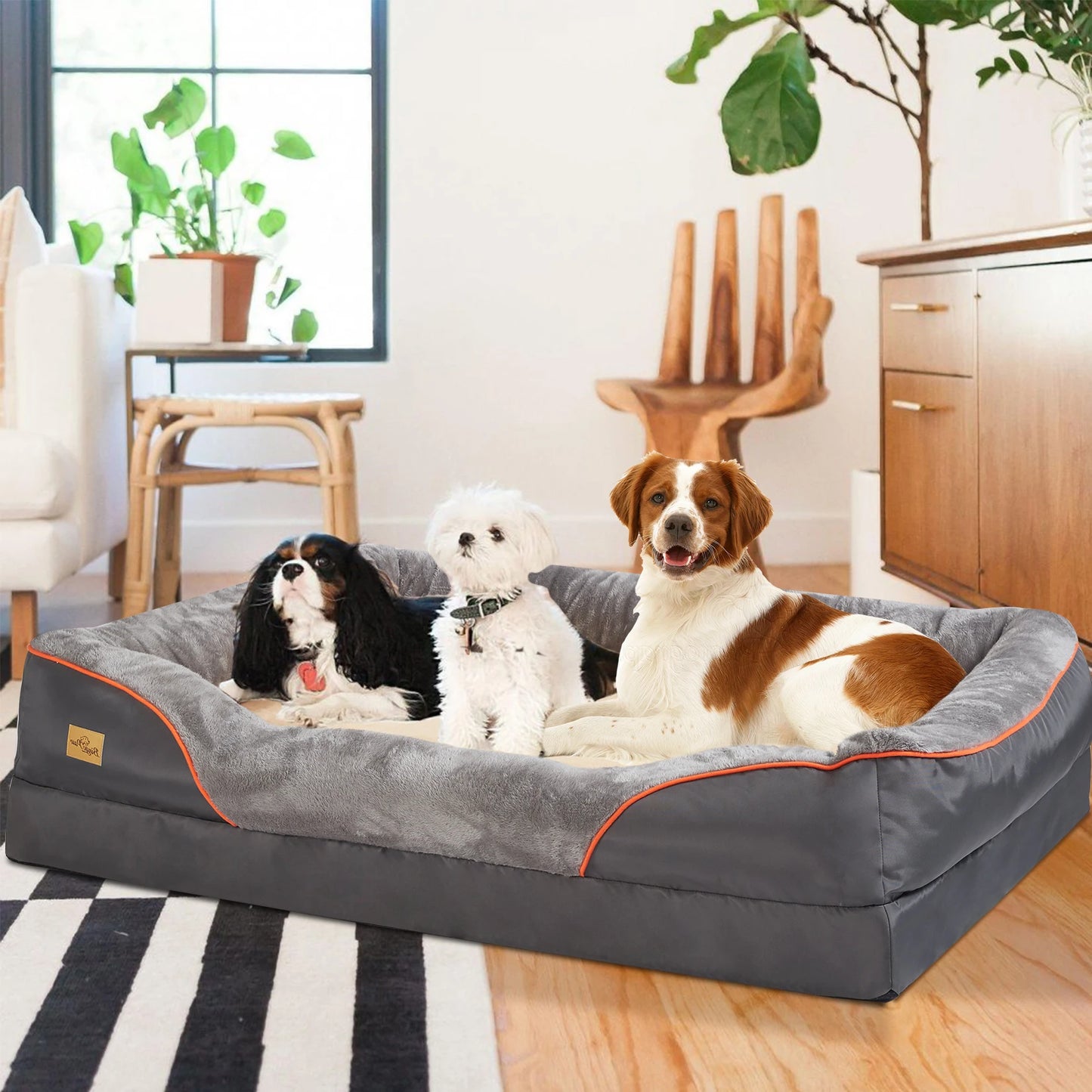 Bingopaw Orthopedic Dog Bed Cotton Padded Bolster And Removable Cover