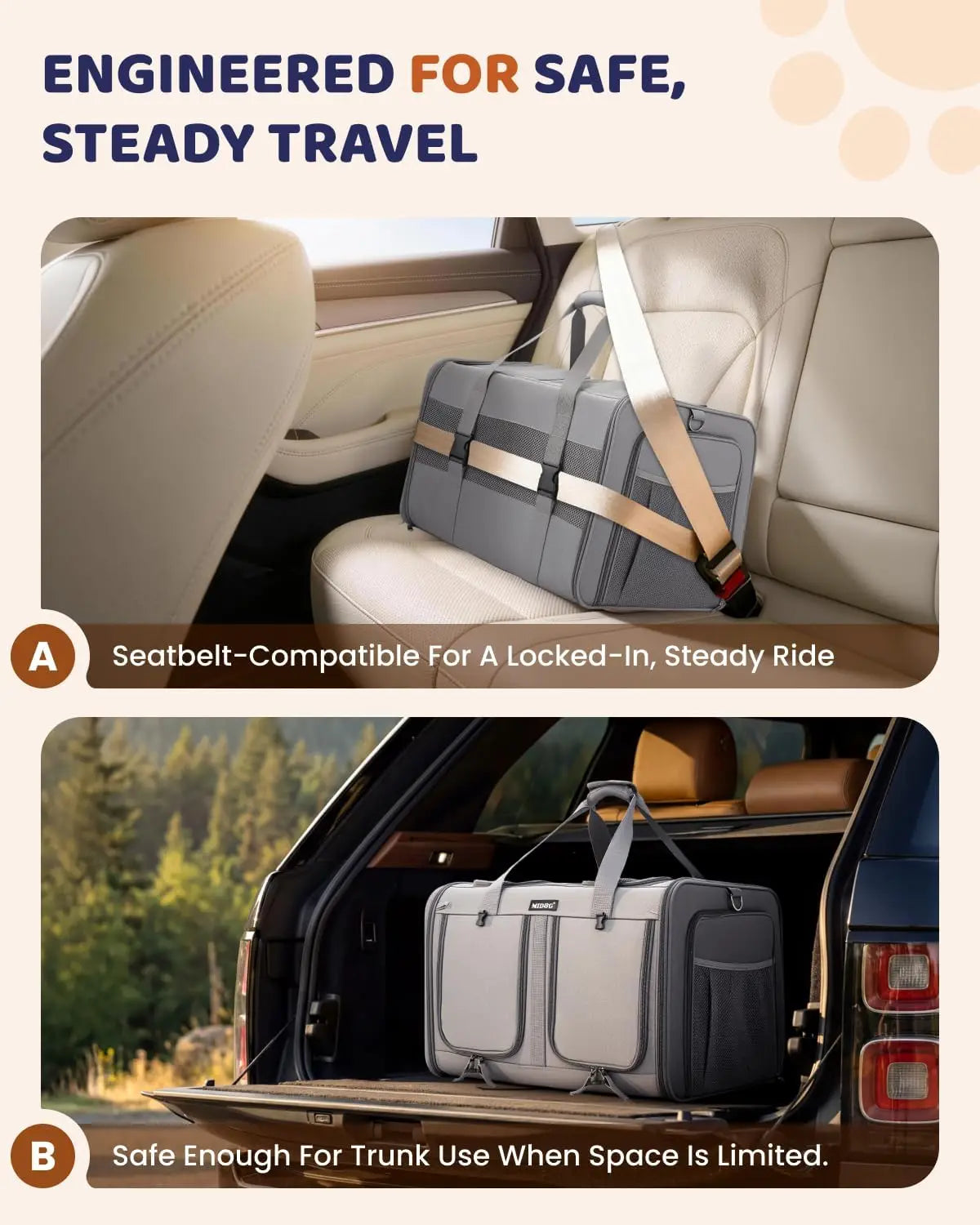 Cat Carrier With Litter Box Expandable Dual Compartment For Two Cats