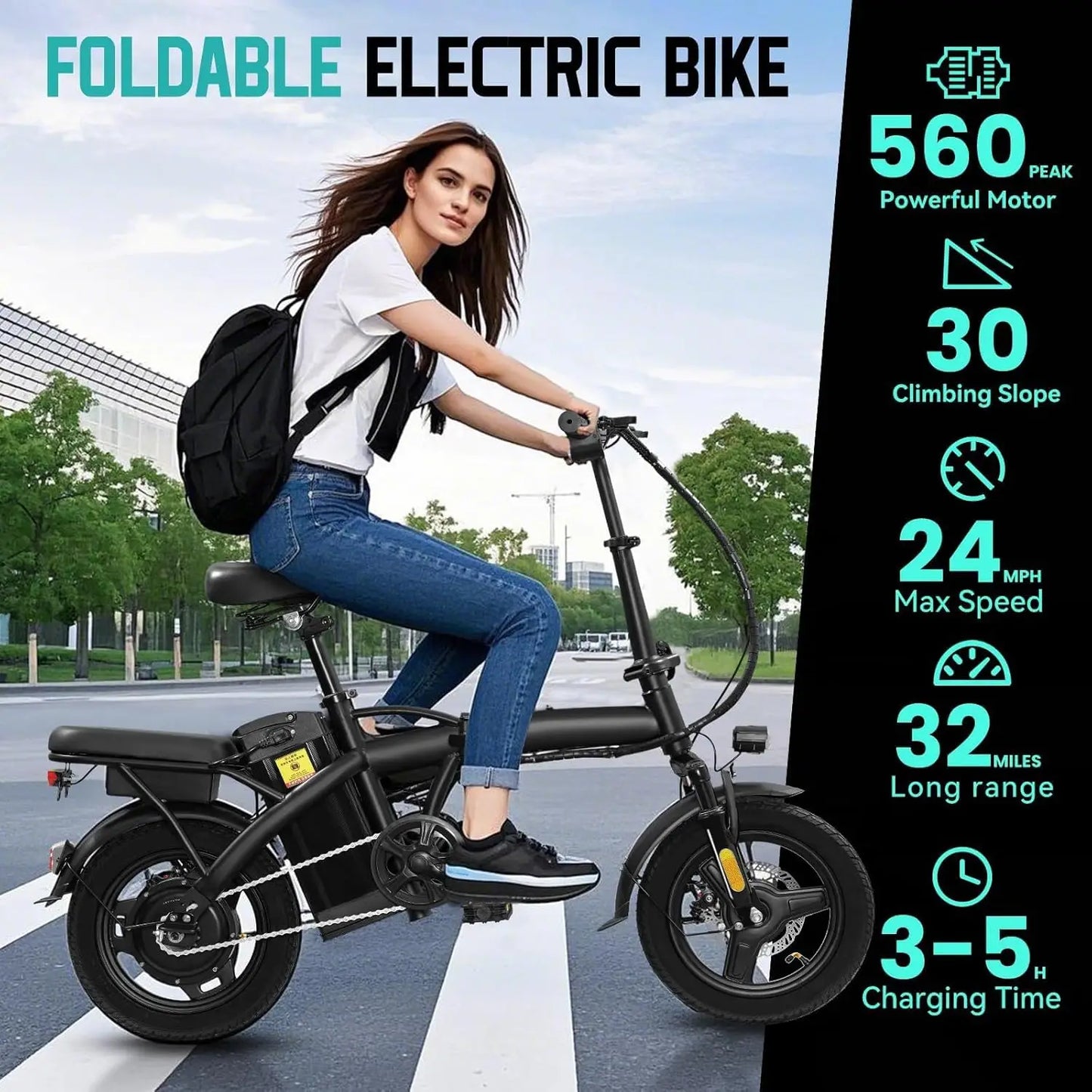 Electric Folding City Bike 560W Motor 48V Battery Commuter