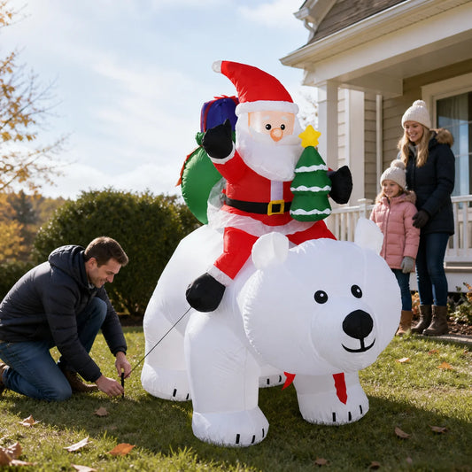 LED Inflatable Santa Riding Polar Bear With Shaking Head Decor