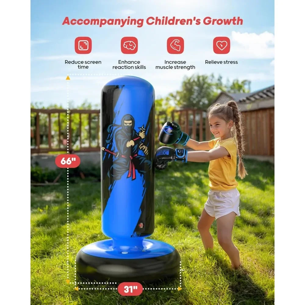 Kids Inflatable Punching Bag With Gloves For Boxing And Martial Arts