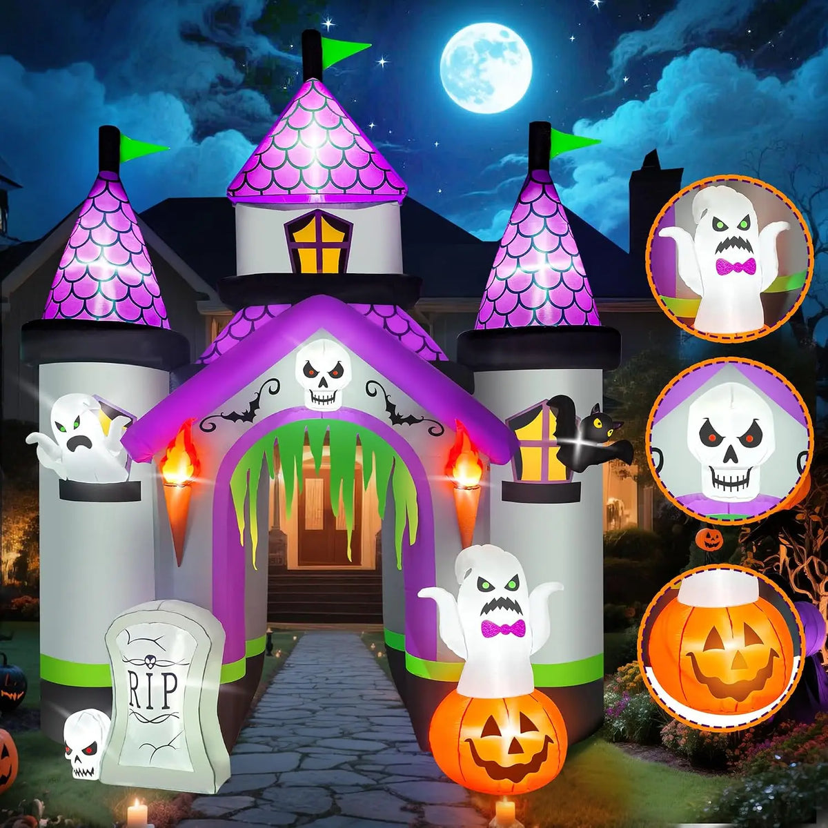 Halloween Inflatable Haunted House Archway With Ghost And Pumpkin Decor