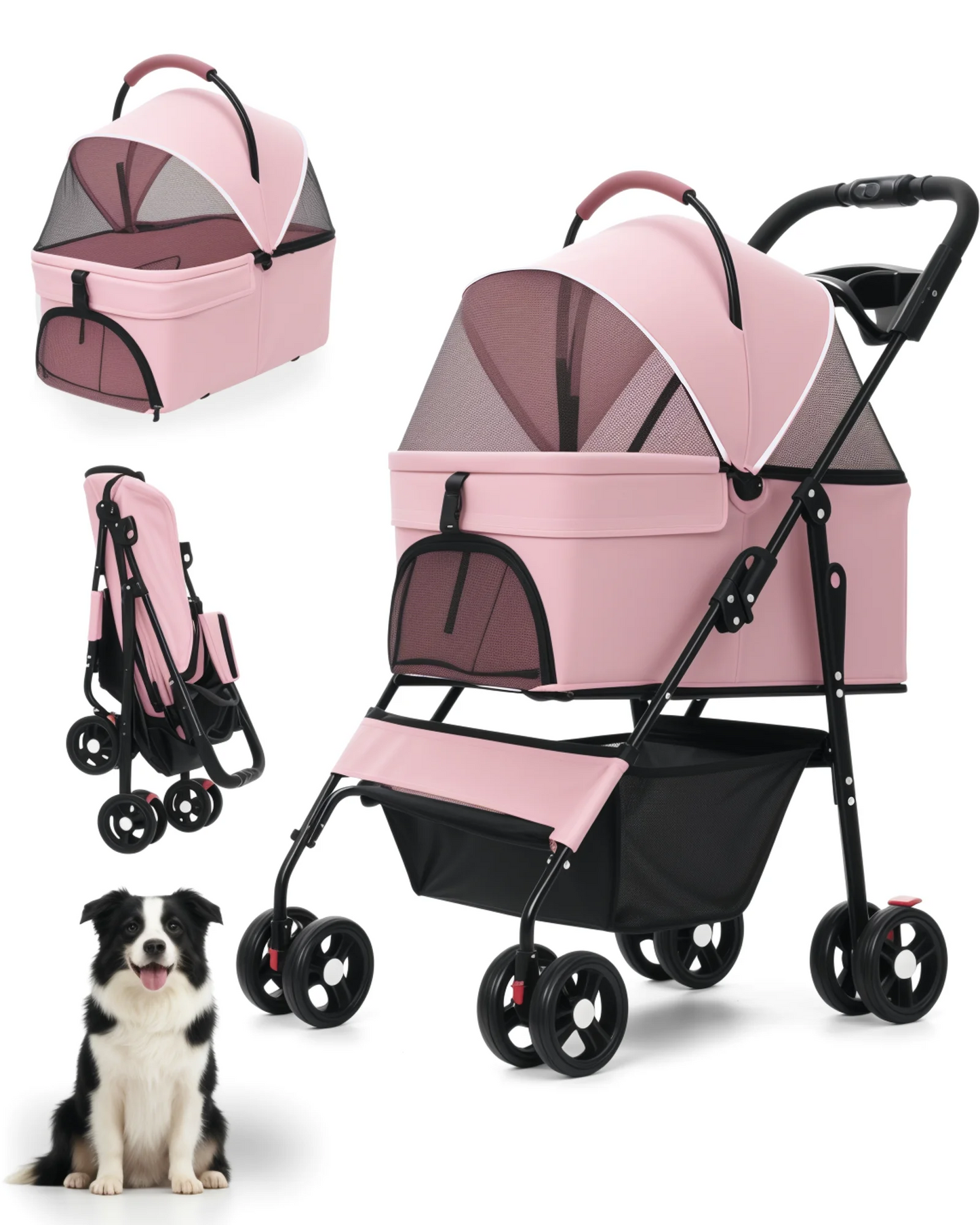 Cabusatly Portable Pet Stroller With Removable Pet Carrier