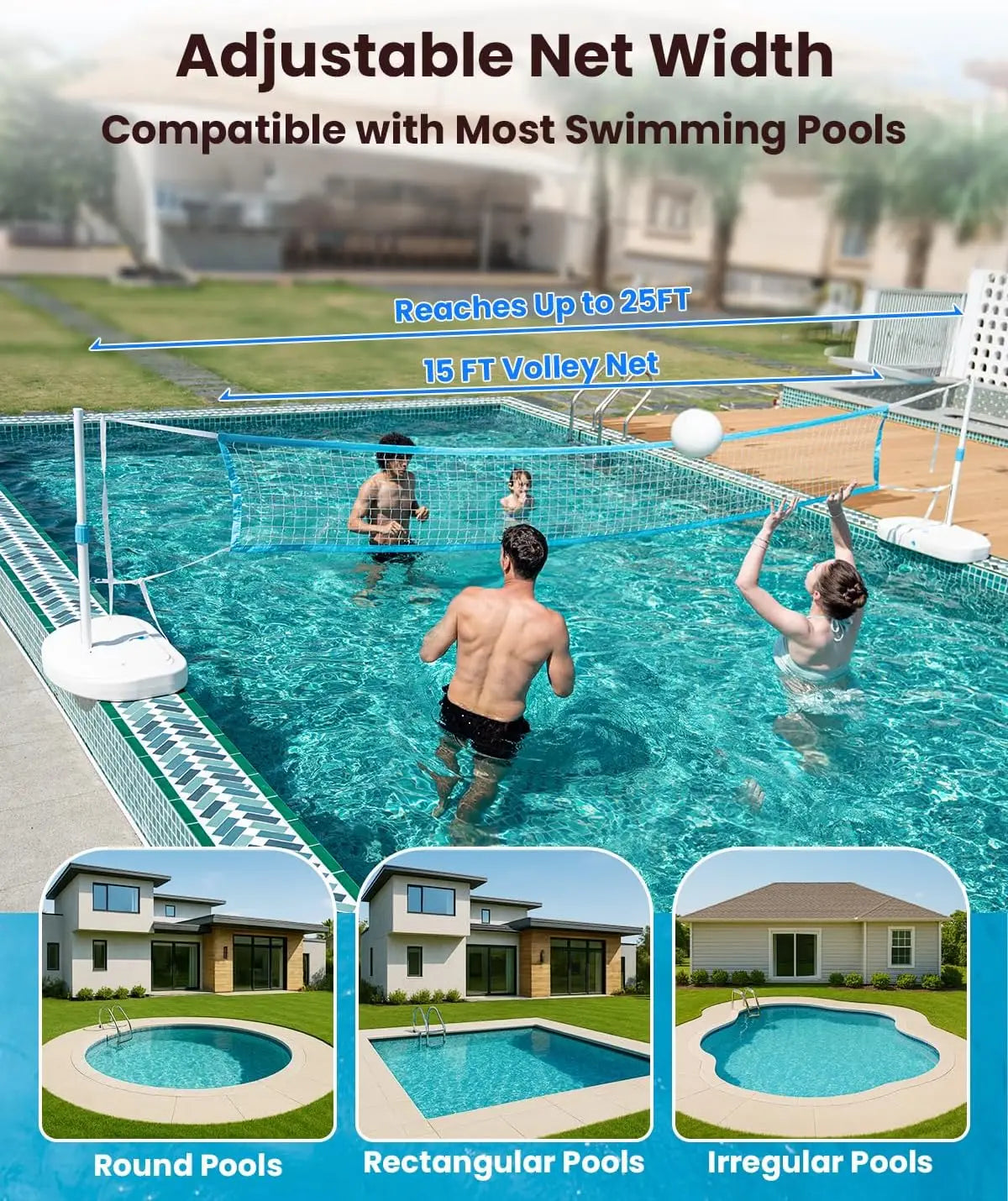 Pool Volleyball Set With Height Adjustable Net And Stainless Frame