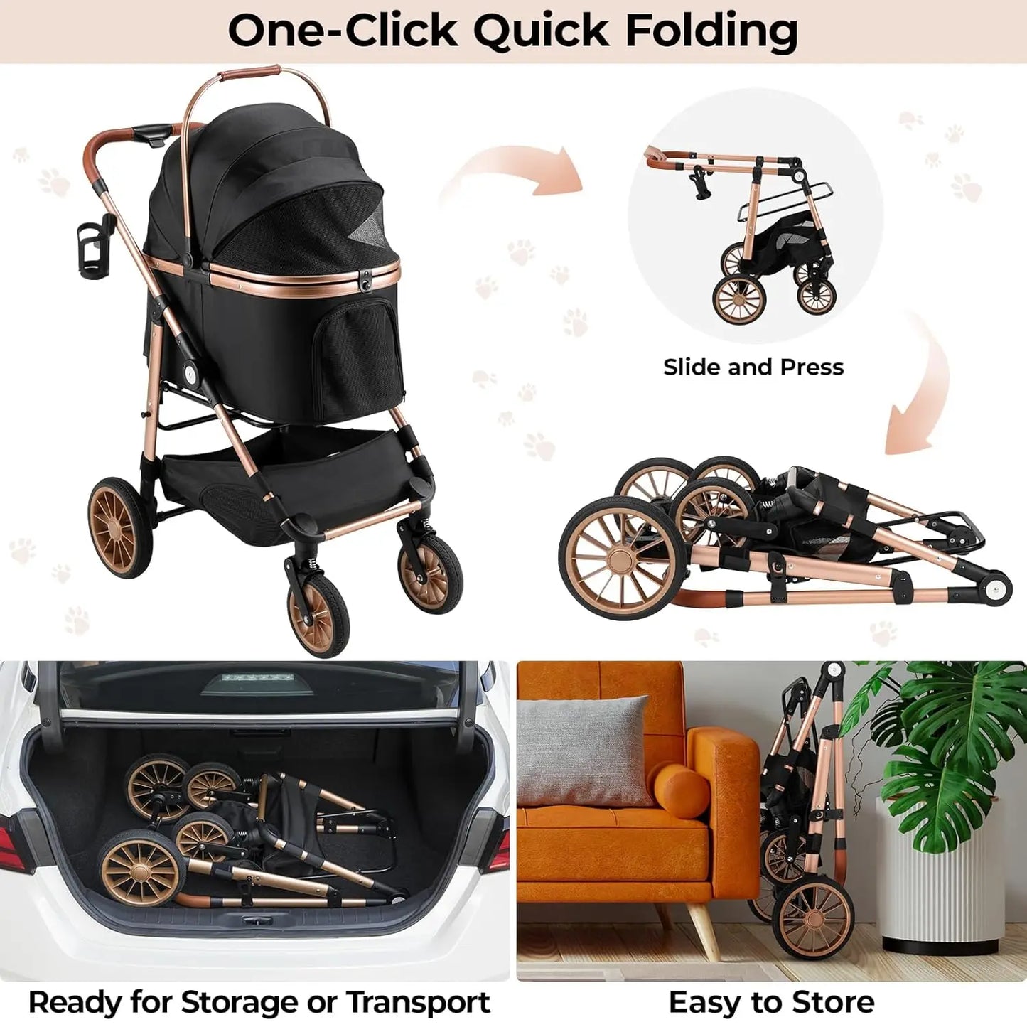 Foldable 360 Degree Wheel Cat And Dog Stroller 25kg Capacity