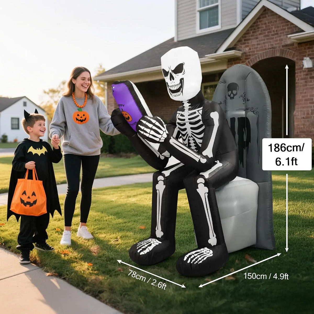 SHXI Halloween Inflatable Skeleton And Tombstone With LED Lights
