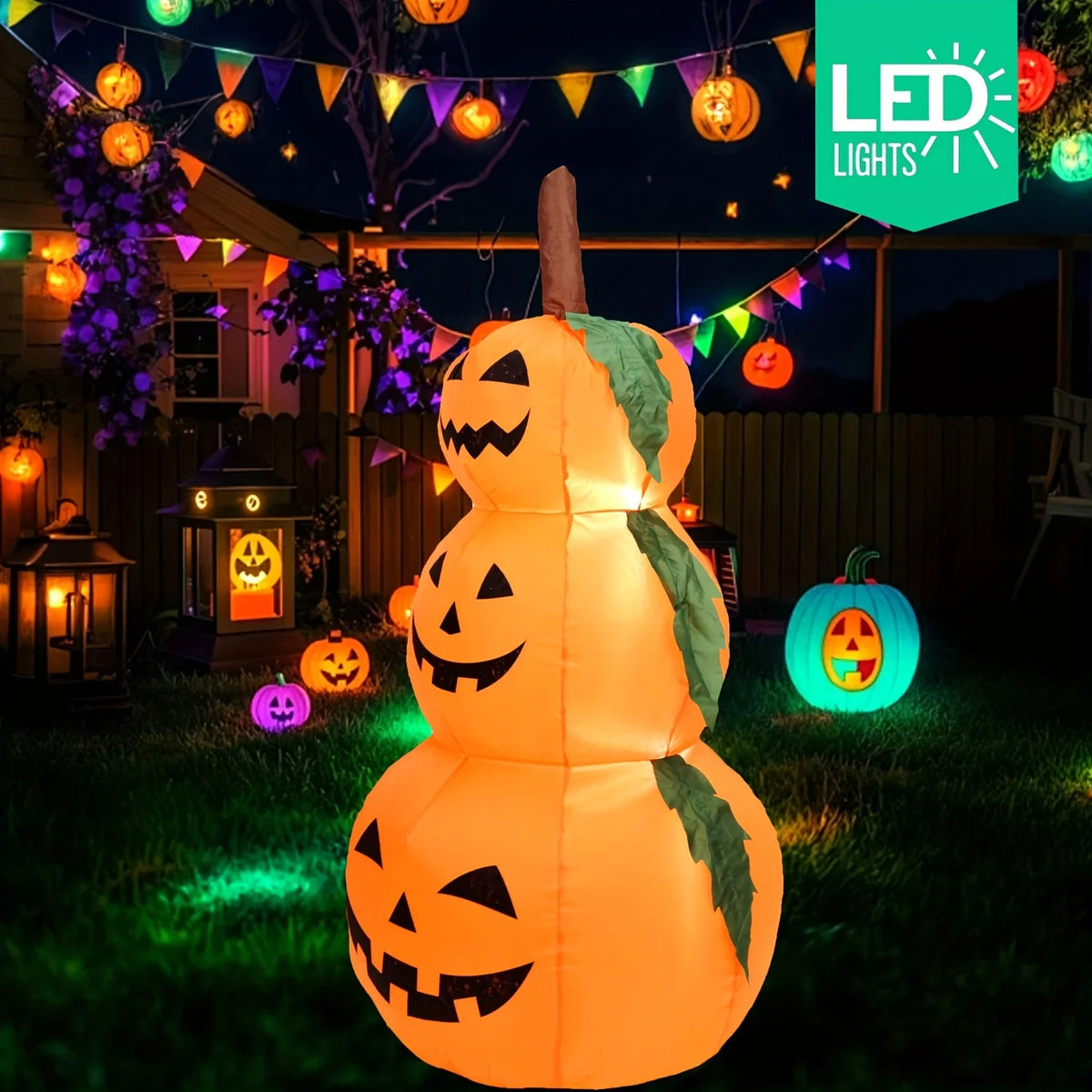 LED Halloween Inflatable Stacked Pumpkins With Lights For Outdoor Decor