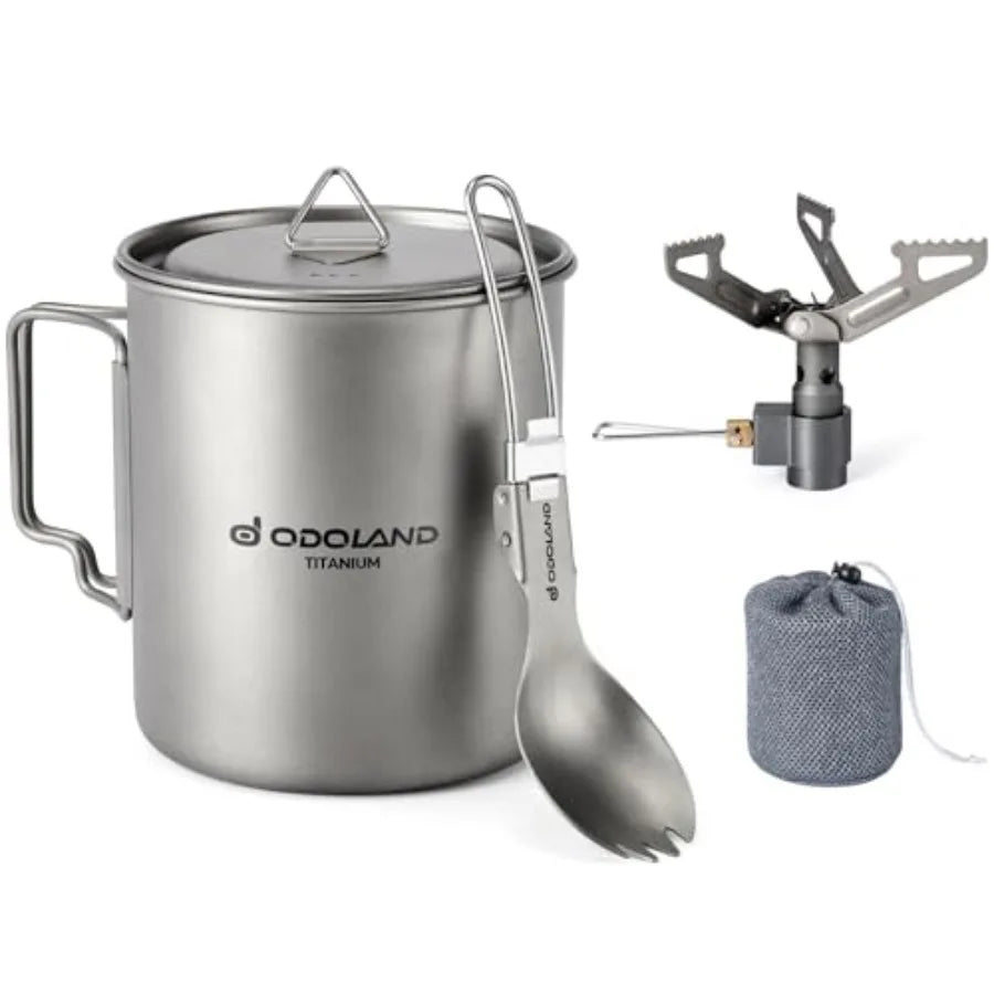 Titanium Camping Cookware Pot With Stove And Spork