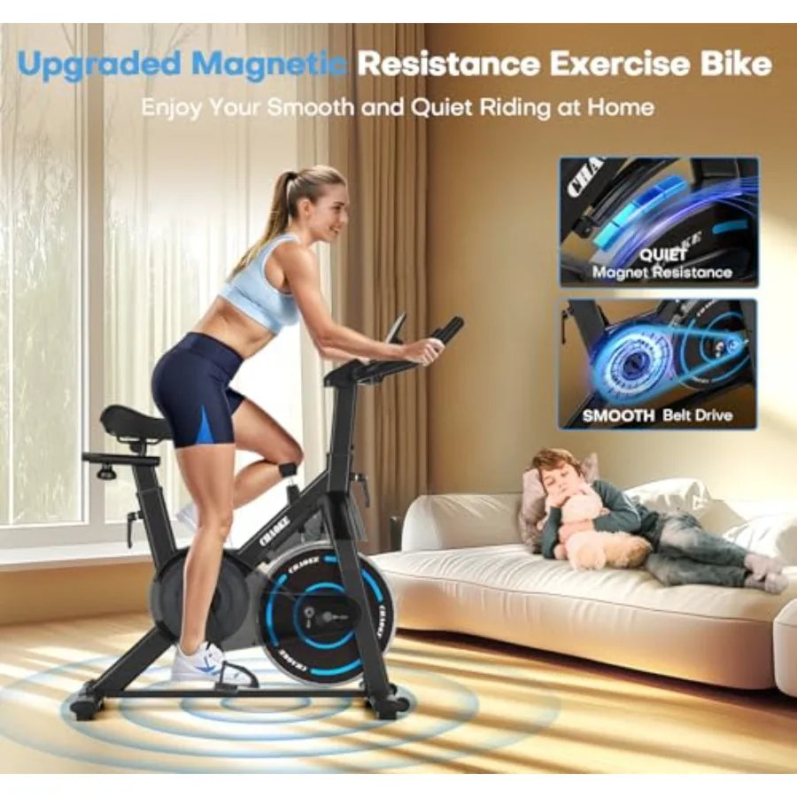 Quiet Adjustable Magnetic Resistance Exercise Bike With App Compatibility