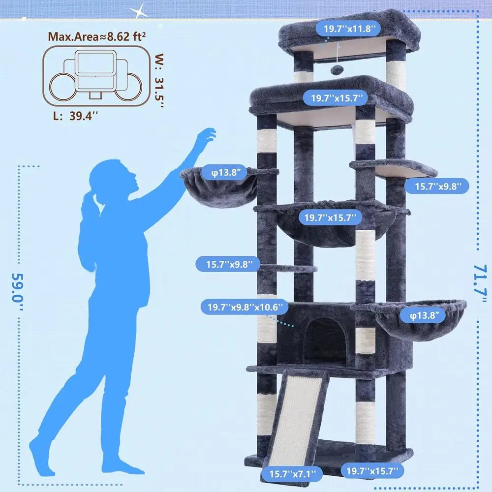 Cat Tree Tower With Scratching Posts Hammocks And Condo