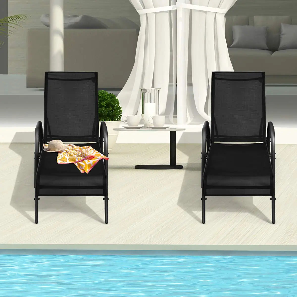 Adjustable Backrest Outdoor Lounge Chairs 2-Pack