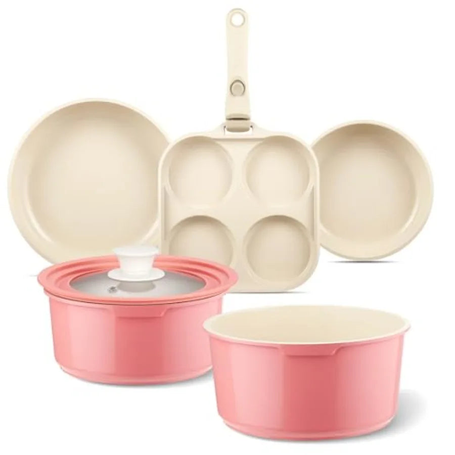 Ceramic Nonstick Cookware Set With Detachable Handle Induction Compatible