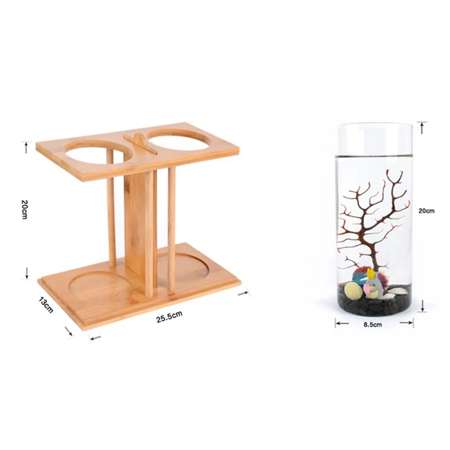 Glass Betta Fish Tank With LED Light And Bamboo Base