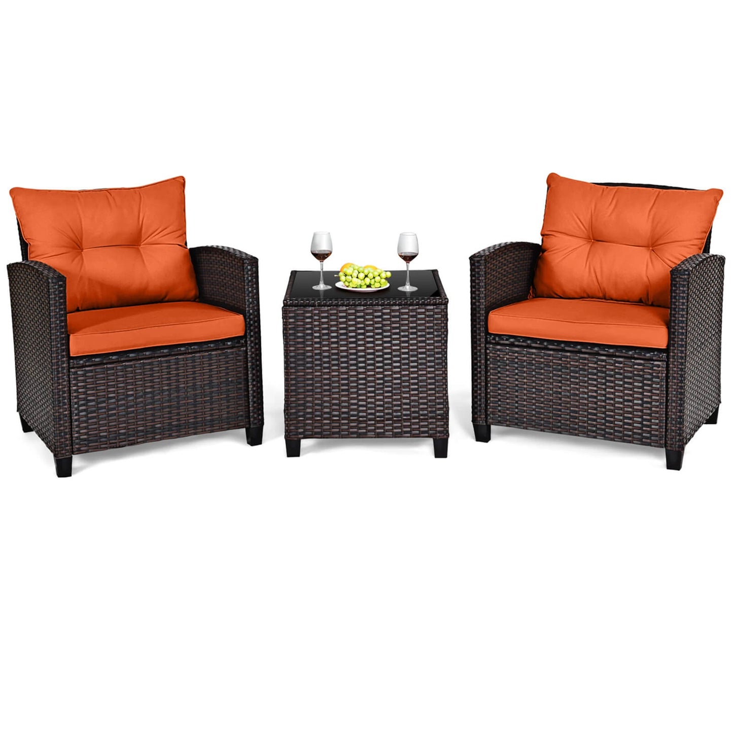 HOMASIS 3-Piece Patio Rattan Furniture Set Cushioned Sofa