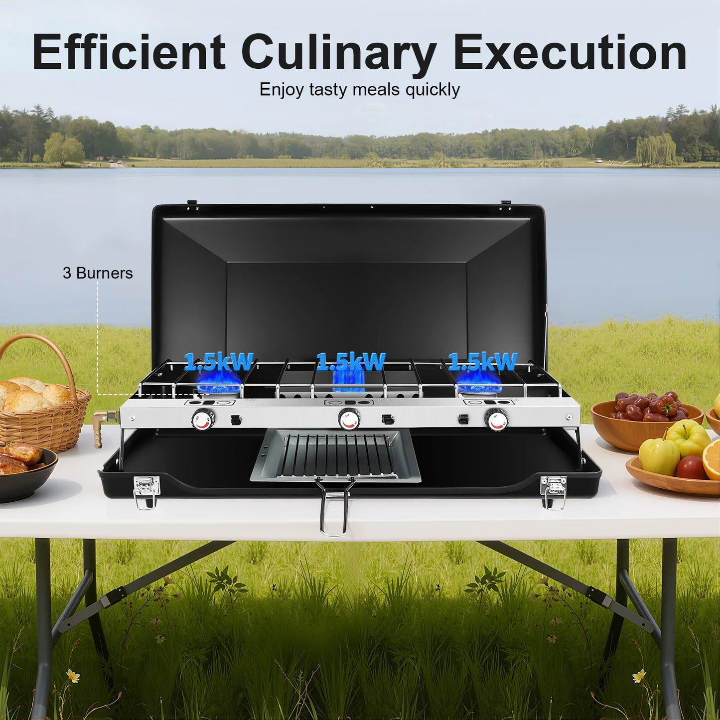 Portable 3-Burner Camping Gas Stove For Outdoor Cooking