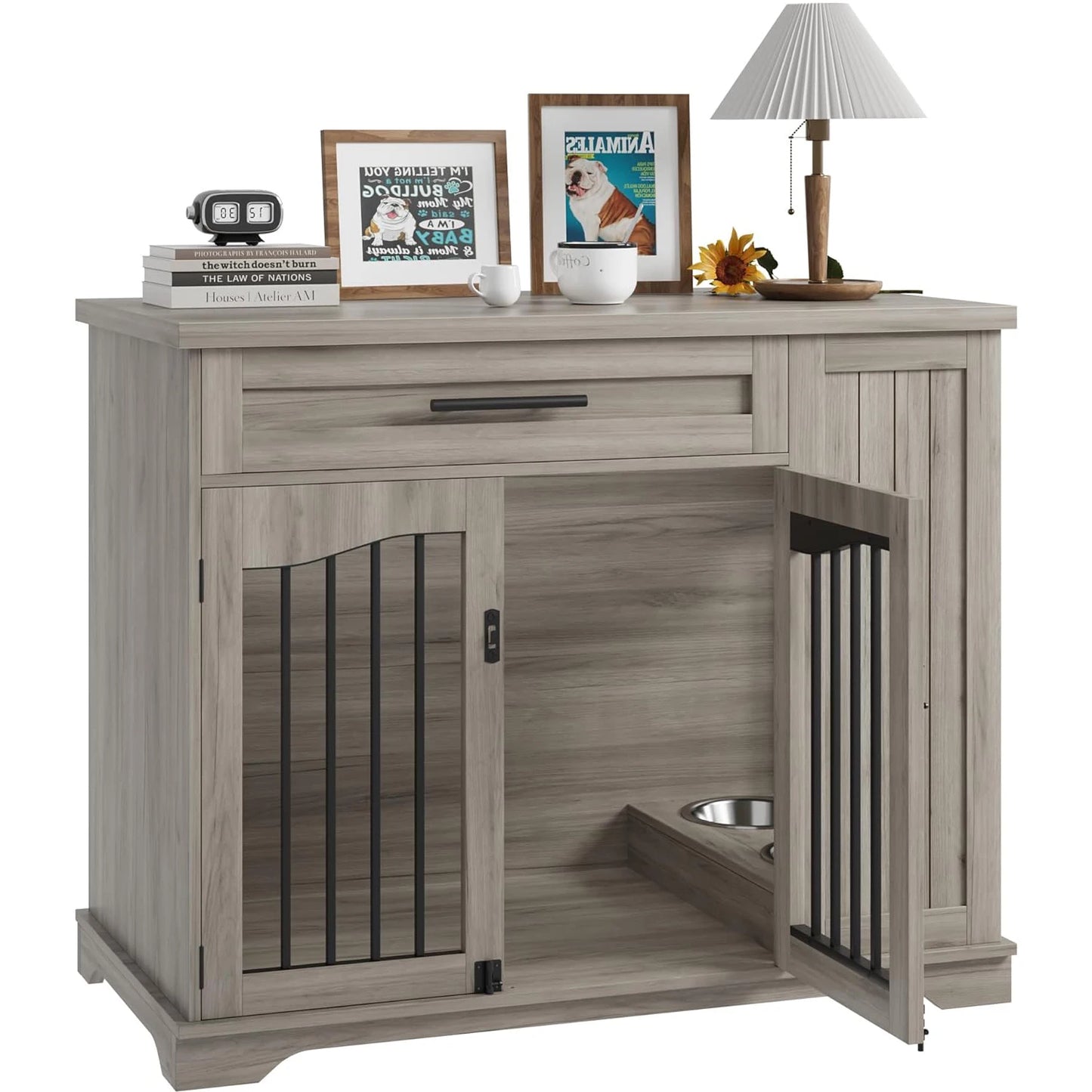 HiMISS Heavy Duty Wooden Dog Crate With Drawer Storage