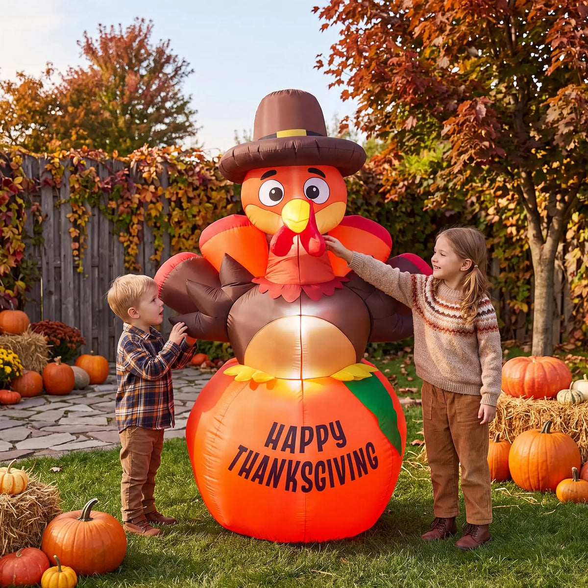 Thanksgiving Halloween Inflatable Turkey And Pumpkin LED Outdoor Yard Decoration