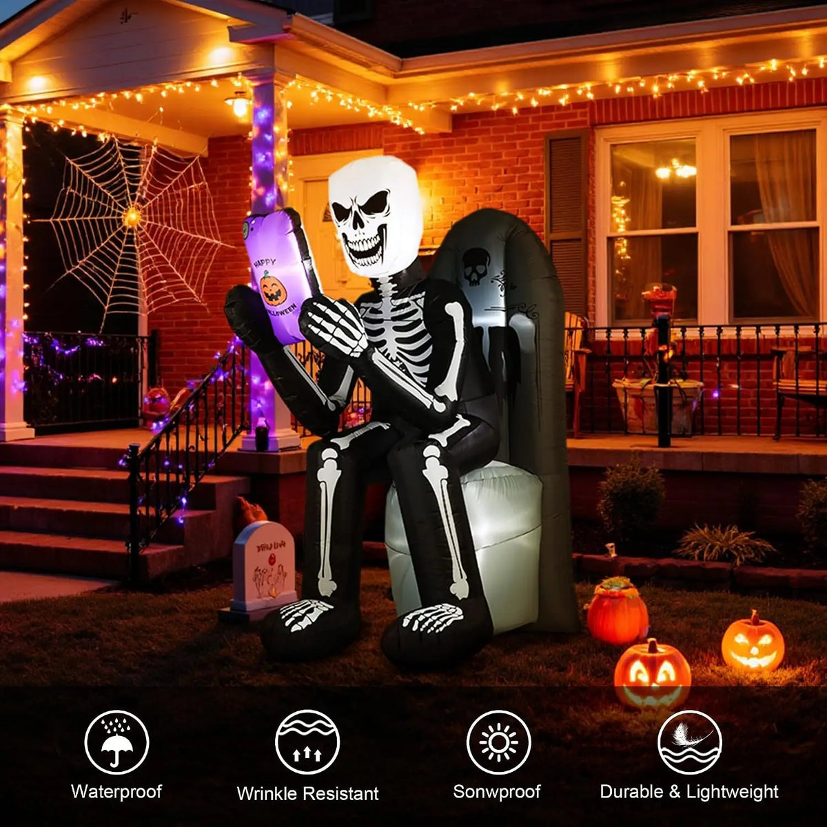 SHXI Halloween Inflatable Skeleton And Tombstone With LED Lights