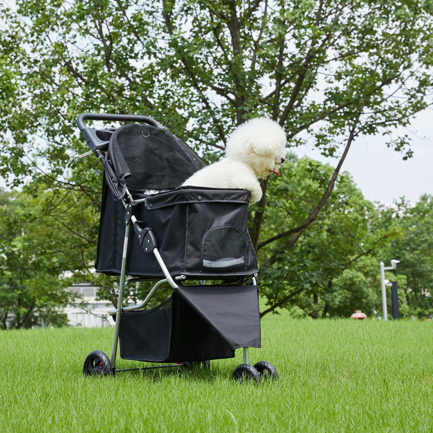 Foldable Three Wheel Pet Stroller For Small Dogs And Cats With Mesh Windows