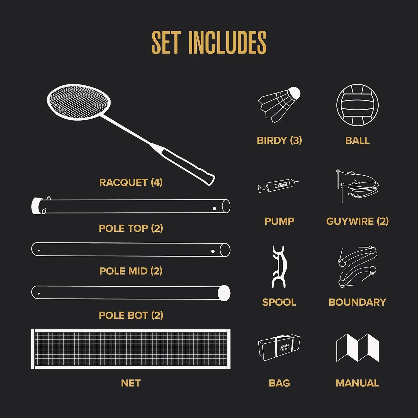 Volleyball And Badminton 2in1 Portable Combo Set With Quick Setup