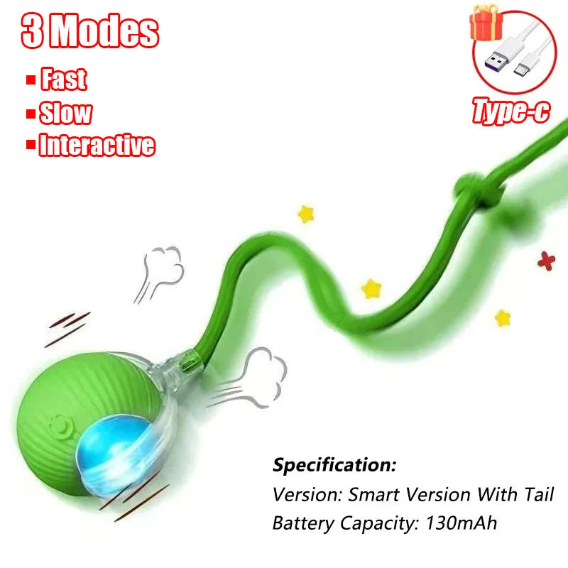 Cat Interactive Ball Toy Automatic Rolling Ball Faux Tail Rechargeable