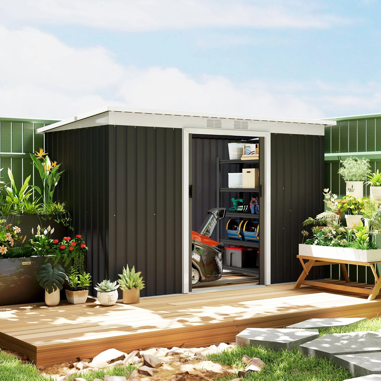 Outsunny Metal Outdoor Storage Shed With Lockable Doors