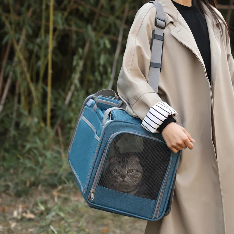 Portable Expandable Pet Travel Bag Soft Sided Breathable Transparent Carrier
