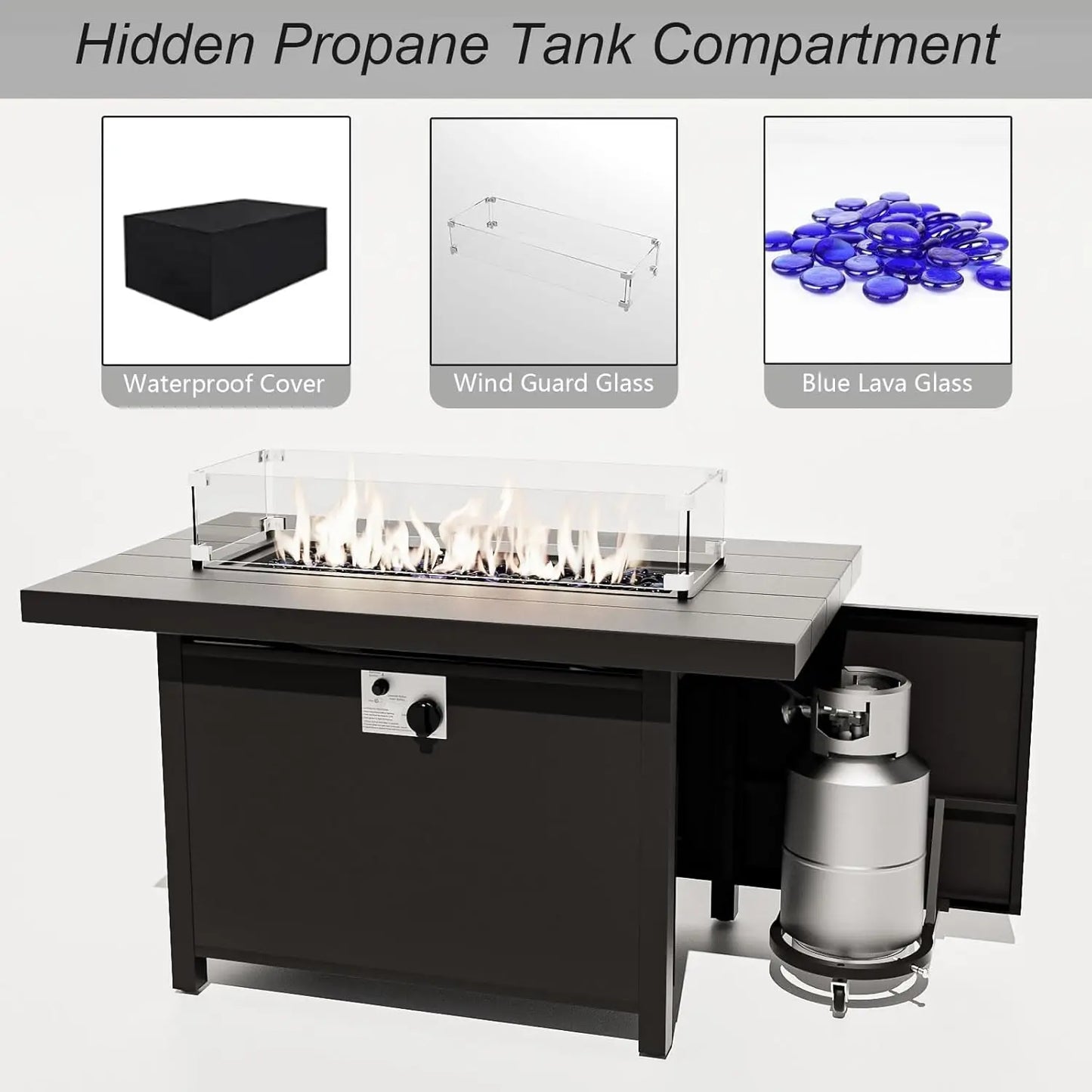 XIAOLANG Aluminum Patio Furniture Set With Propane Fire Pit Table