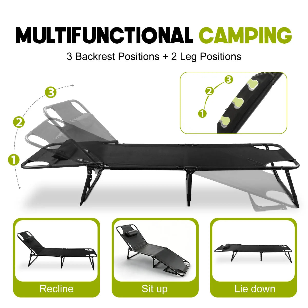 Adjustable Folding Lounge Chair With Removable Cushion For Outdoor Relaxation