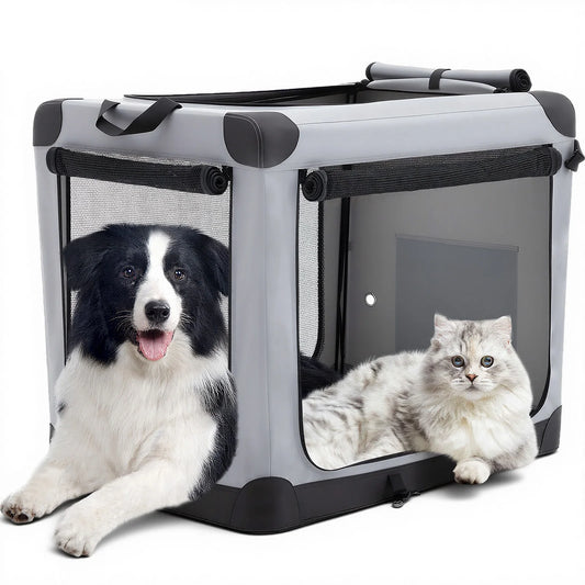 JHK Oxford Foldable Dog Crate With 3 Doors Portable Kennel Indoor